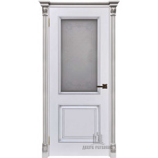 Дверь межкомнатная Багет 32 Патина серебро эмаль белая стекло